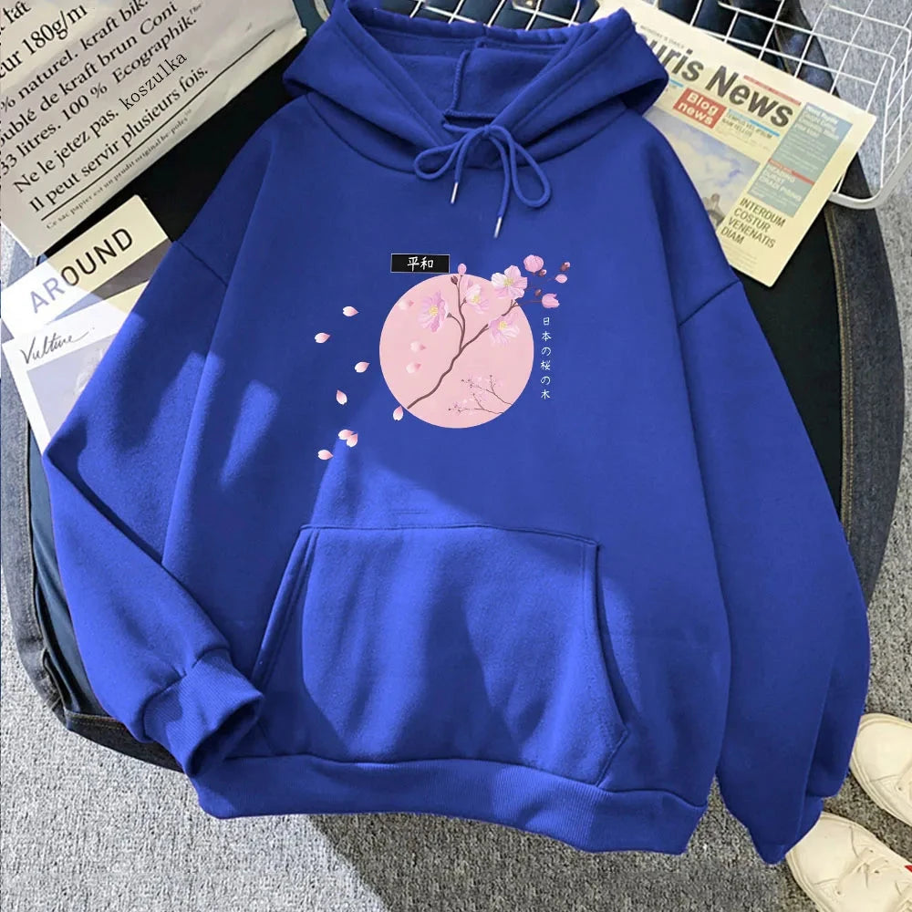 kawaiies-softtoys-plushies-kawaii-plush-Japanese-themed Cherry Blossom Pink Sun Unisex Hoodie Apparel Dark Blue XS 