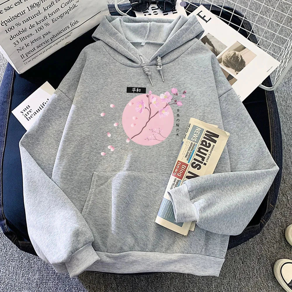 kawaiies-softtoys-plushies-kawaii-plush-Japanese-themed Cherry Blossom Pink Sun Unisex Hoodie Apparel Gray XS 