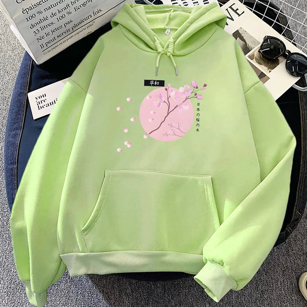 kawaiies-softtoys-plushies-kawaii-plush-Japanese-themed Cherry Blossom Pink Sun Unisex Hoodie Apparel Light Green XS 