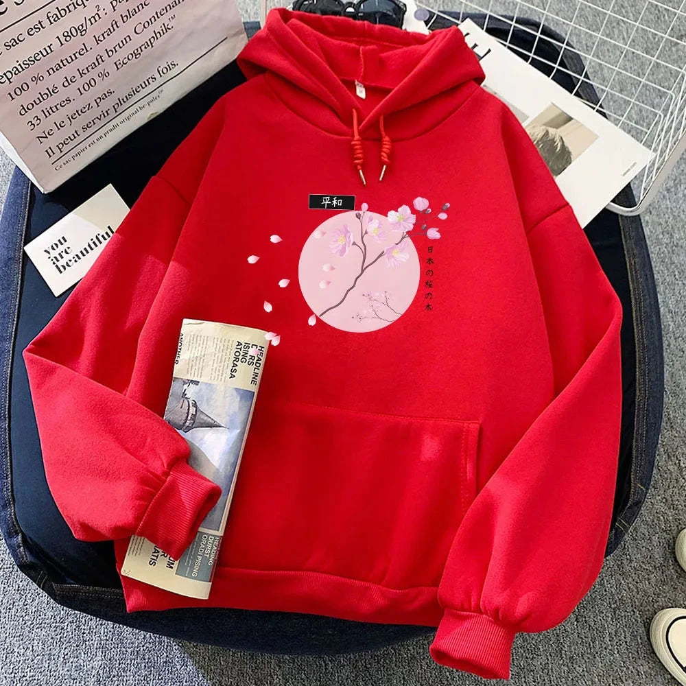 kawaiies-softtoys-plushies-kawaii-plush-Japanese-themed Cherry Blossom Pink Sun Unisex Hoodie Apparel Red XS 