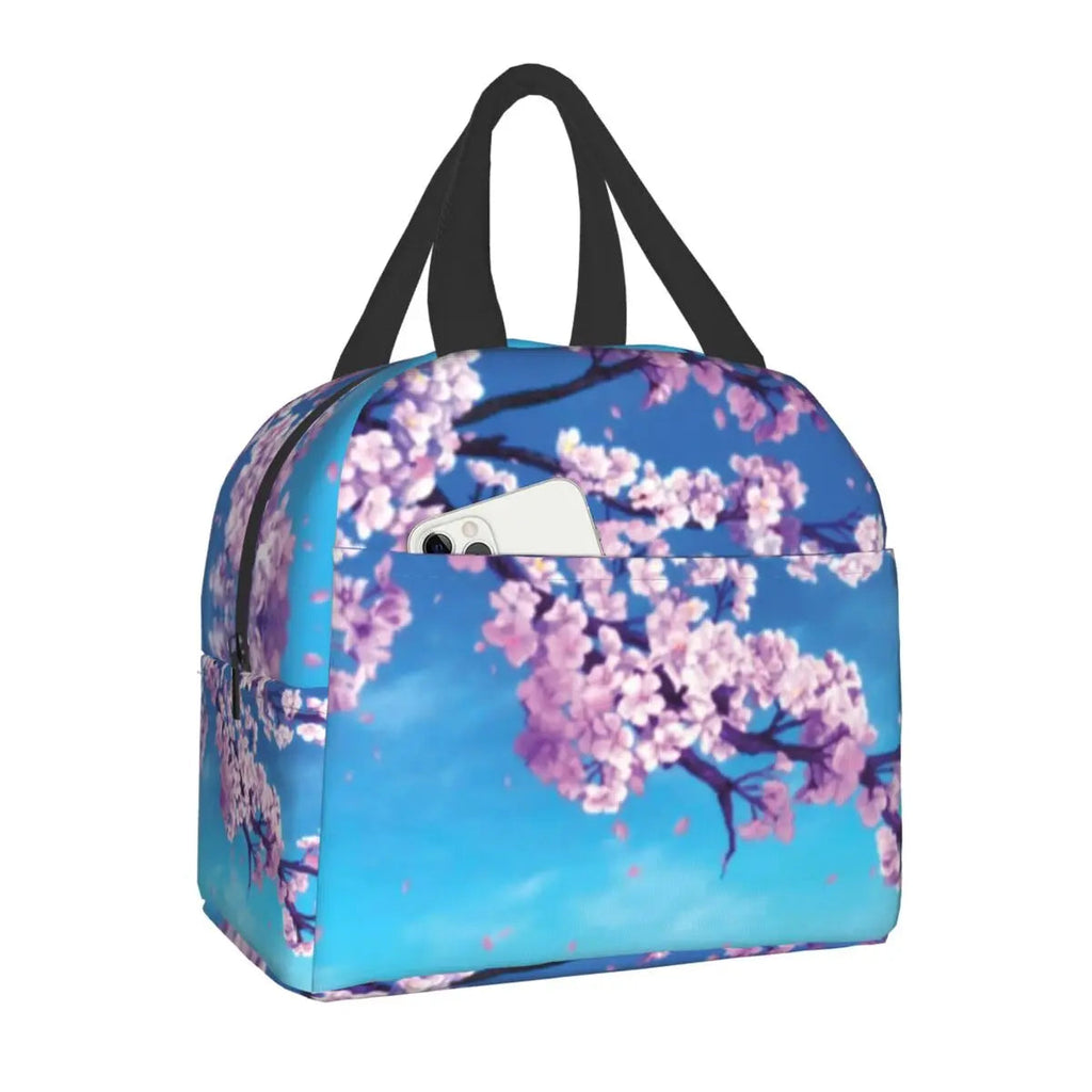 kawaiies-softtoys-plushies-kawaii-plush-Japanese-themed Cherry Blossom Sakura Insulated Lunch Bags Bag Blue 