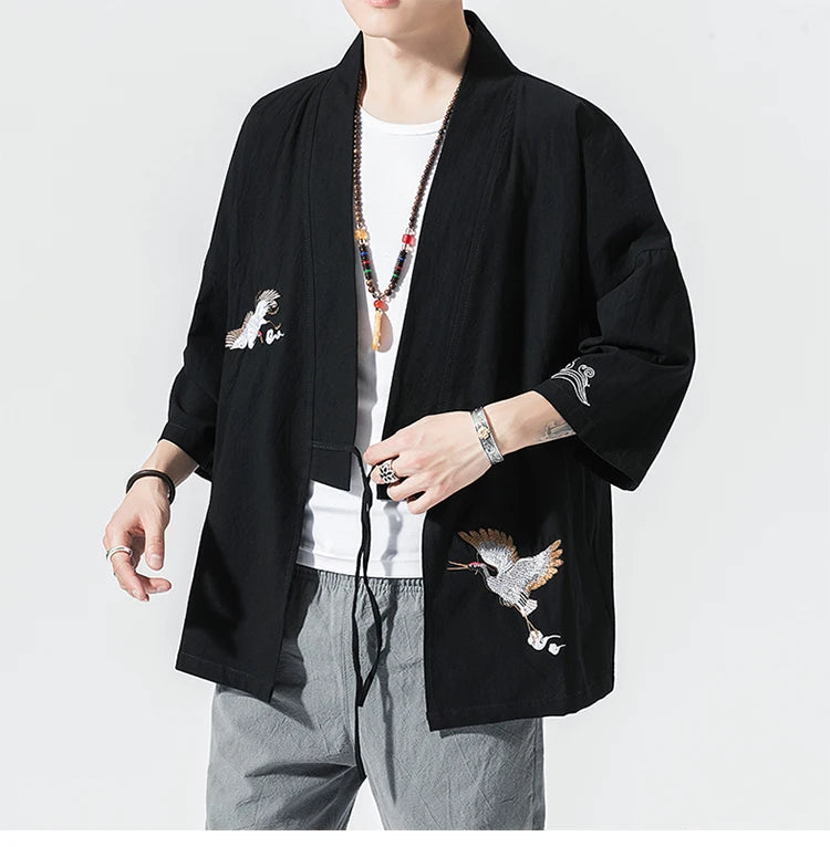 kawaiies-softtoys-plushies-kawaii-plush-Japanese-themed Crane Cloud Minimal Men's Yukata Kimono Jacket Kimono 