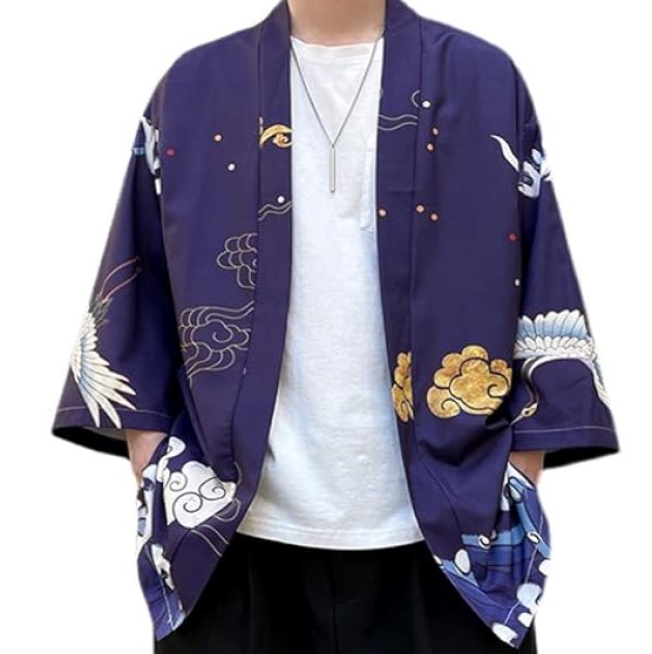 kawaiies-softtoys-plushies-kawaii-plush-Japanese-themed Crane Cloudy Waves Unisex Purple/White Kimono Kimono 