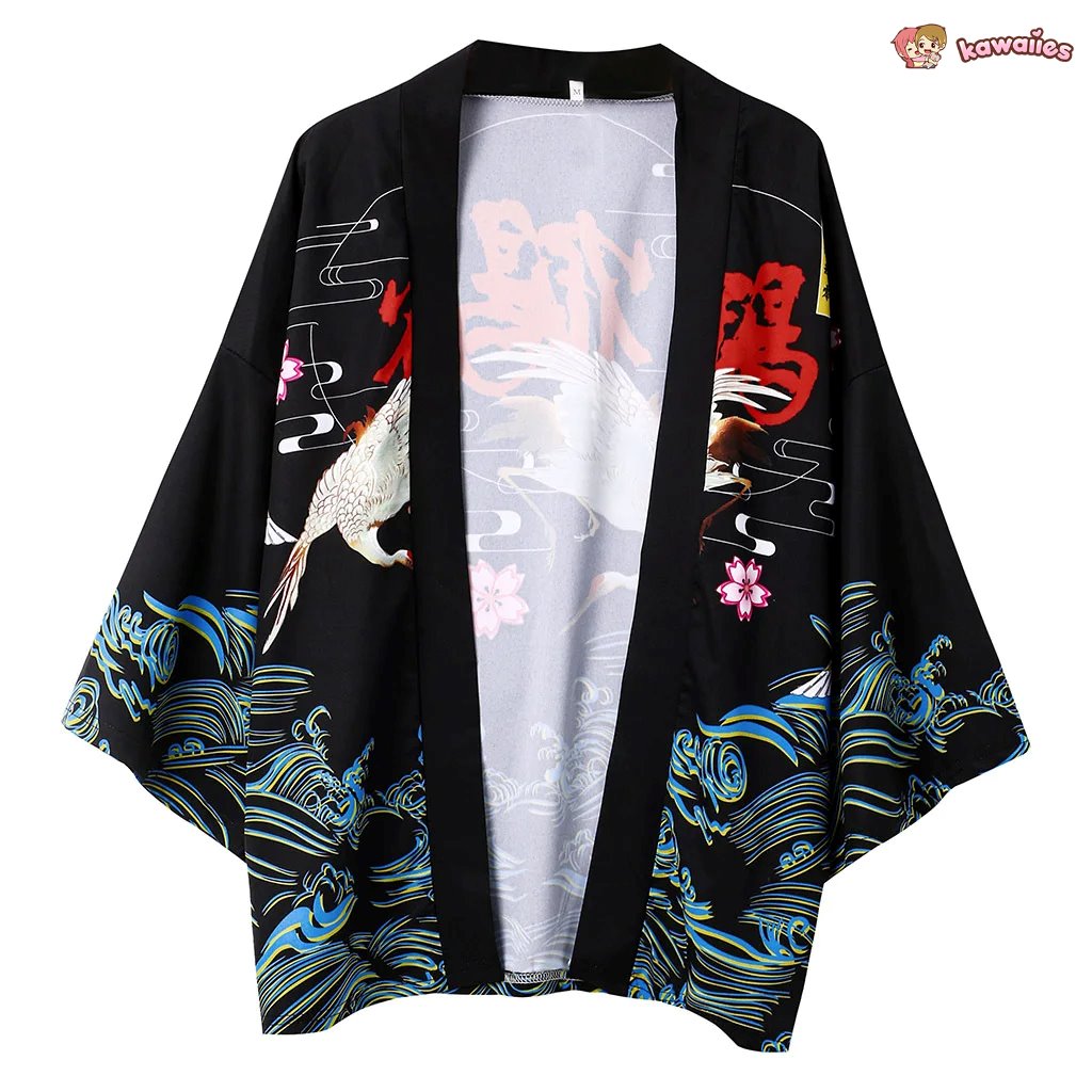 kawaiies-softtoys-plushies-kawaii-plush-Japanese-themed Crane Waves Unisex Kimono Kimono 