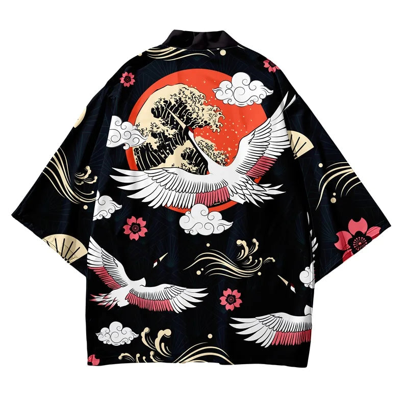 kawaiies-softtoys-plushies-kawaii-plush-Japanese-themed Cranes Mt Fuji Navy Sun Black Unisex Kimonos Kimono 8 