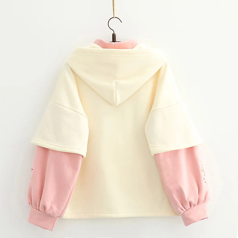 kawaiies-softtoys-plushies-kawaii-plush-Japanese-themed Cream Pink Sakura Two-Tone Hoodie Hoodies 