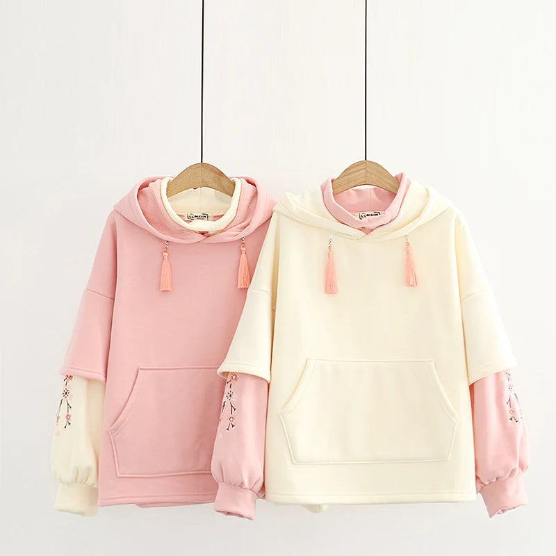 kawaiies-softtoys-plushies-kawaii-plush-Japanese-themed Cream Pink Sakura Two-Tone Hoodie Hoodies 