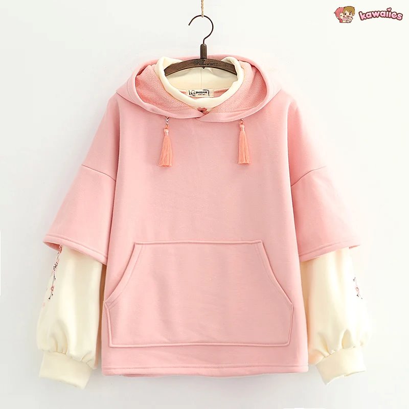 kawaiies-softtoys-plushies-kawaii-plush-Japanese-themed Cream Pink Sakura Two-Tone Hoodie Hoodies 