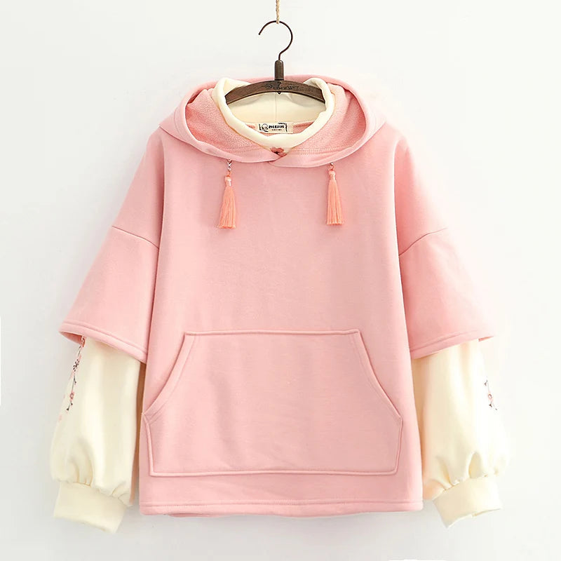 kawaiies-softtoys-plushies-kawaii-plush-Japanese-themed Cream Pink Sakura Two-Tone Hoodie Hoodies Pink 