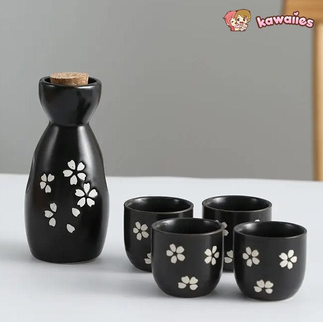 kawaiies-softtoys-plushies-kawaii-plush-Japanese-themed Elegant Plum Blossom Sake Set 5-Piece Ceramics Sake Cup Collection 2 Home Decor 