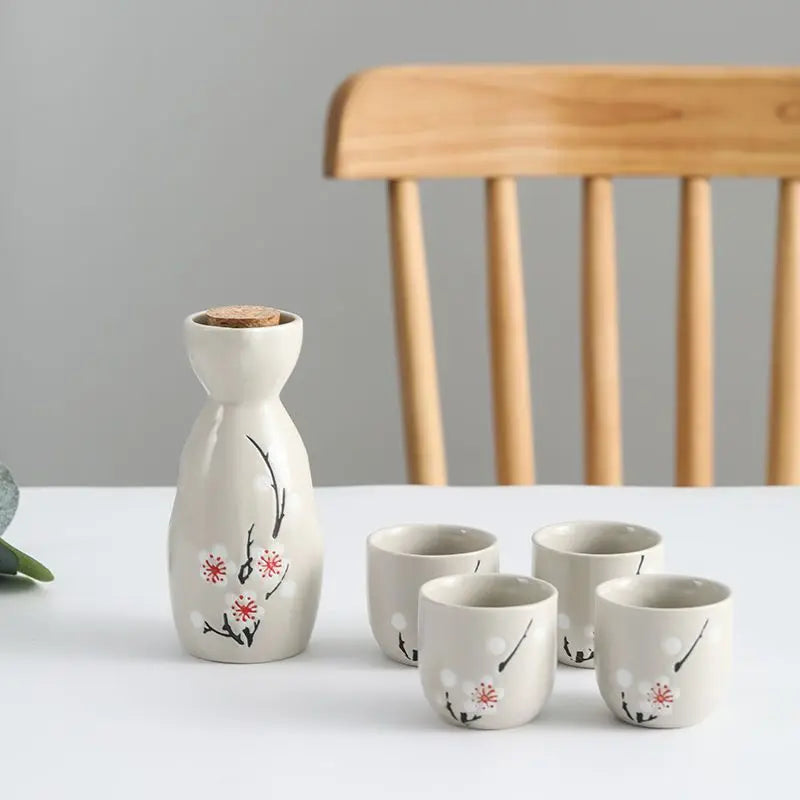 kawaiies-softtoys-plushies-kawaii-plush-Japanese-themed Elegant Plum Blossom Sake Set 5-Piece Ceramics Sake Cup Collection 2 Home Decor Gray 