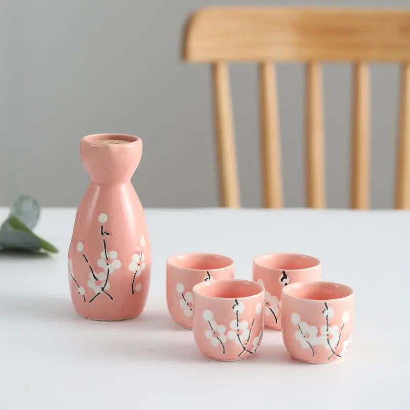 kawaiies-softtoys-plushies-kawaii-plush-Japanese-themed Elegant Plum Blossom Sake Set 5-Piece Ceramics Sake Cup Collection 2 Home Decor Light Pink 