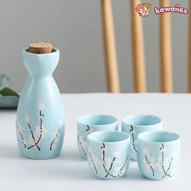 kawaiies-softtoys-plushies-kawaii-plush-Japanese-themed Elegant Plum Blossom Sake Set 5-Piece Ceramics Sake Cup Home Decor 