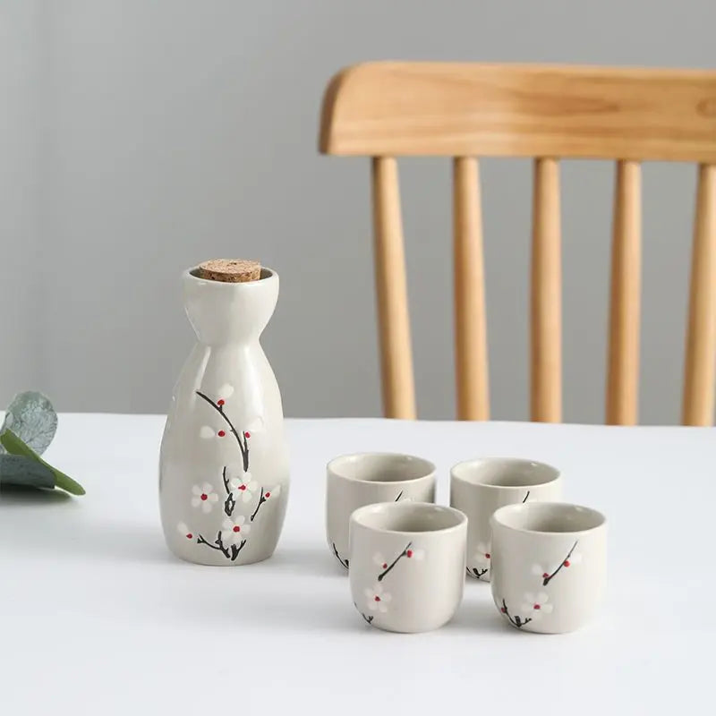 kawaiies-softtoys-plushies-kawaii-plush-Japanese-themed Elegant Plum Blossom Sake Set 5-Piece Ceramics Sake Cup Home Decor Gray 