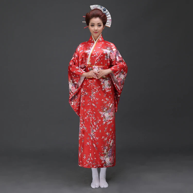 kawaiies-softtoys-plushies-kawaii-plush-Japanese-themed Elegant Sakura Floral Long Women's Kimonos Kimono Royal Red 