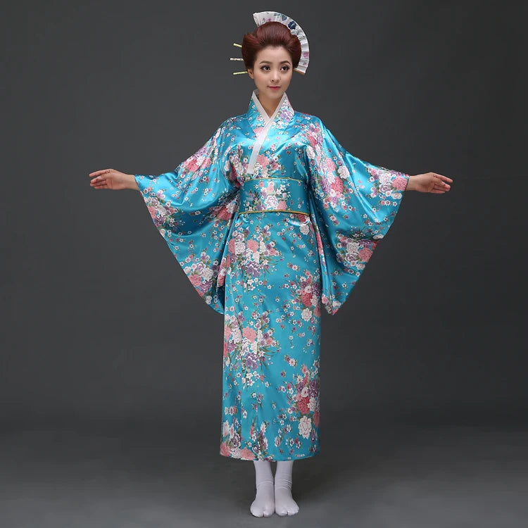 kawaiies-softtoys-plushies-kawaii-plush-Japanese-themed Elegant Sakura Floral Long Women's Kimonos Kimono Sky Blue 