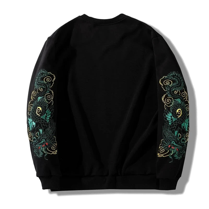 kawaiies-softtoys-plushies-kawaii-plush-Japanese-themed Emerald Dragon Embroidery Unisex Black Sweatshirt Apparel 