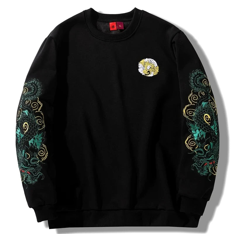 kawaiies-softtoys-plushies-kawaii-plush-Japanese-themed Emerald Dragon Embroidery Unisex Black Sweatshirt Apparel 