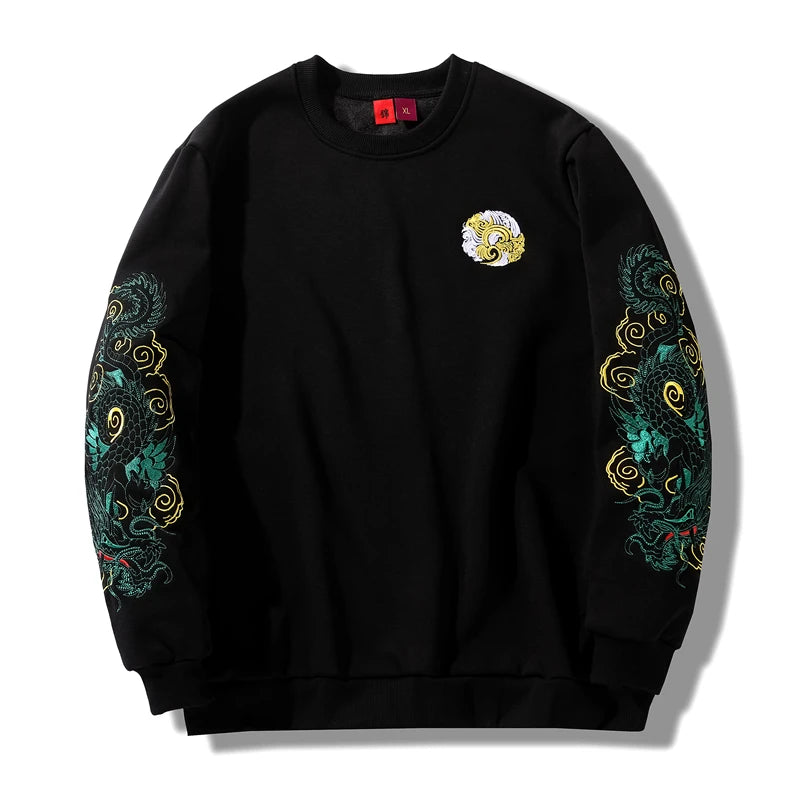 kawaiies-softtoys-plushies-kawaii-plush-Japanese-themed Emerald Dragon Embroidery Unisex Black Sweatshirt Apparel M 