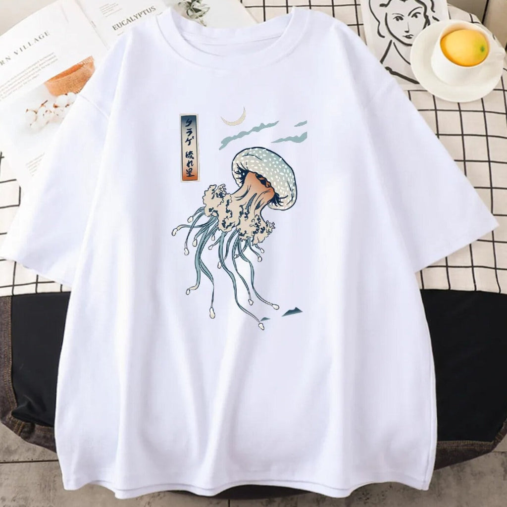 kawaiies-softtoys-plushies-kawaii-plush-Japanese-themed Floating Jellyfish Unisex Tee Apparel White XS 