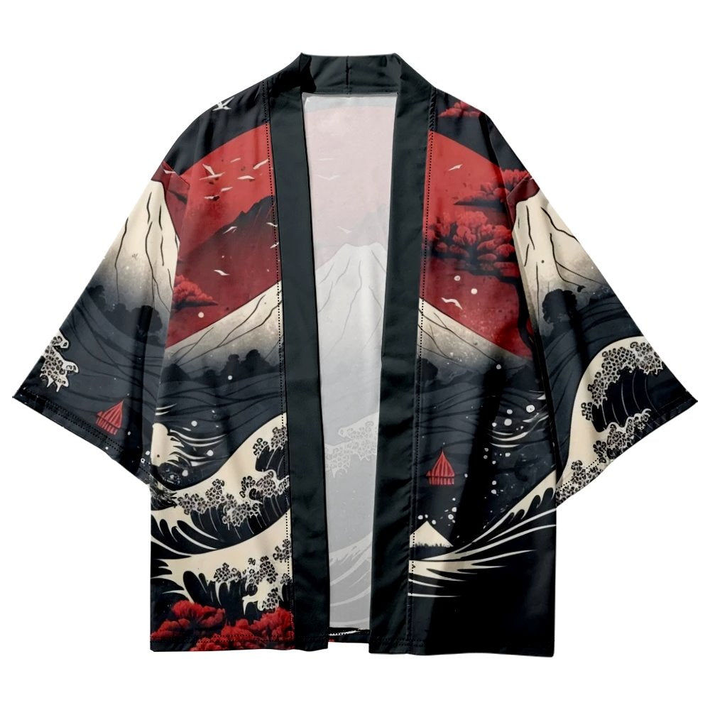 kawaiies-softtoys-plushies-kawaii-plush-Japanese-themed Great Wave off Kanagawa Red Purple Unisex Kimono Kimono 