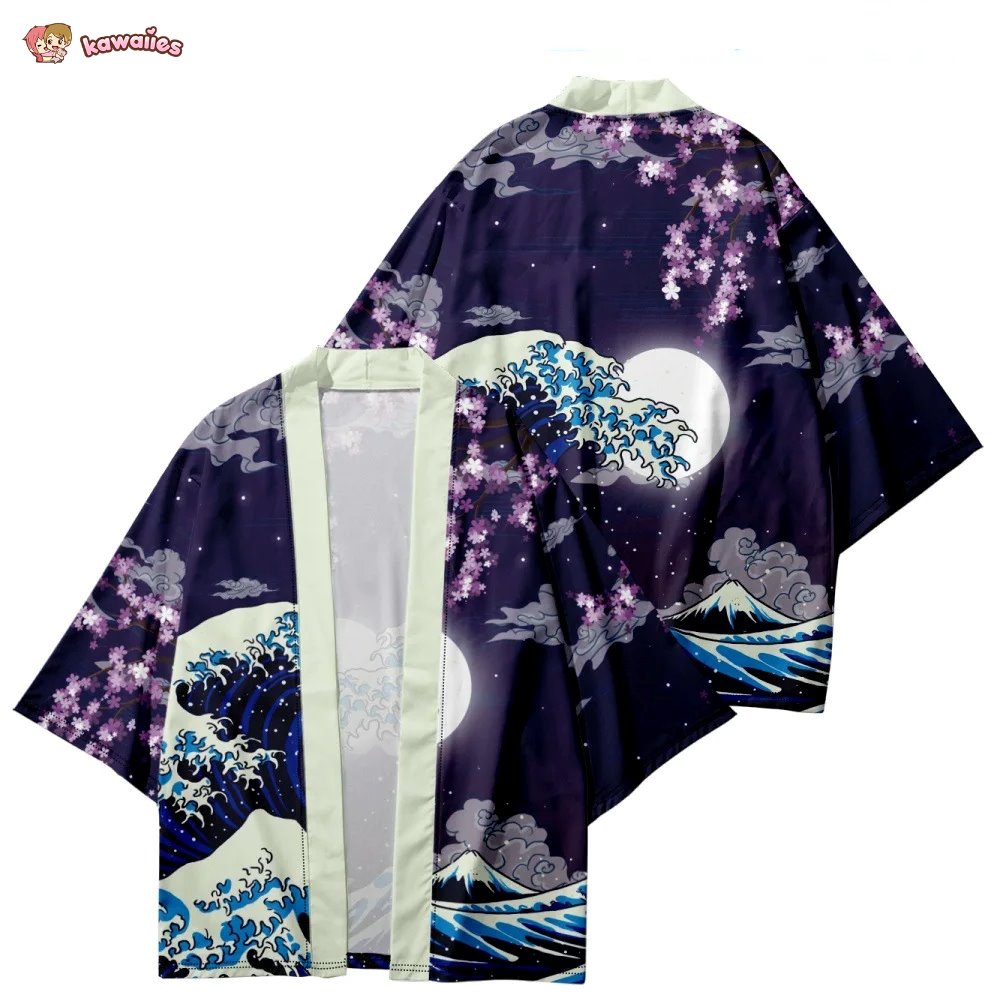 kawaiies-softtoys-plushies-kawaii-plush-Japanese-themed Great Wave off Kanagawa Red Purple Unisex Kimono Kimono 