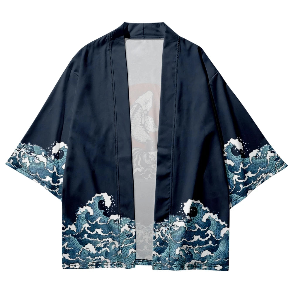 kawaiies-softtoys-plushies-kawaii-plush-Japanese-themed Koi Great wave off Kanagawa Unisex Navy Kimono Kimono 