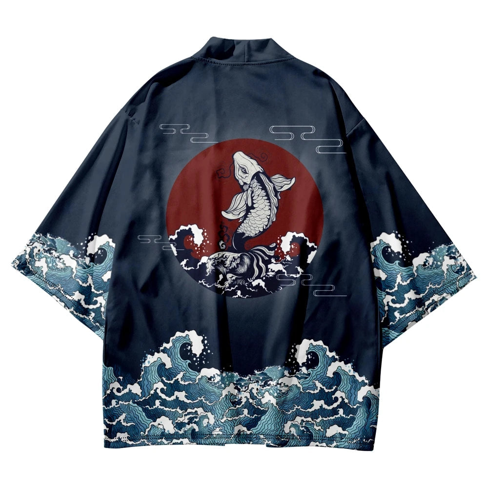 kawaiies-softtoys-plushies-kawaii-plush-Japanese-themed Koi Great wave off Kanagawa Unisex Navy Kimono Kimono S 