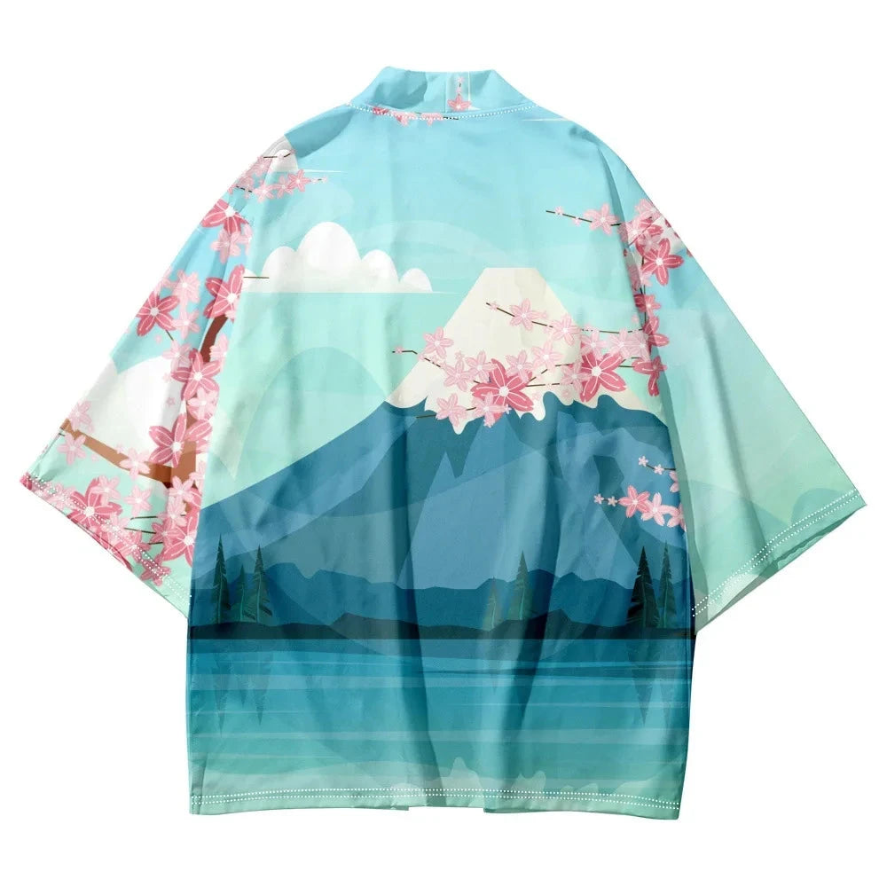 kawaiies-softtoys-plushies-kawaii-plush-Japanese-themed Mount Fuji Sakura Blue Unisex Kimono Kimono 