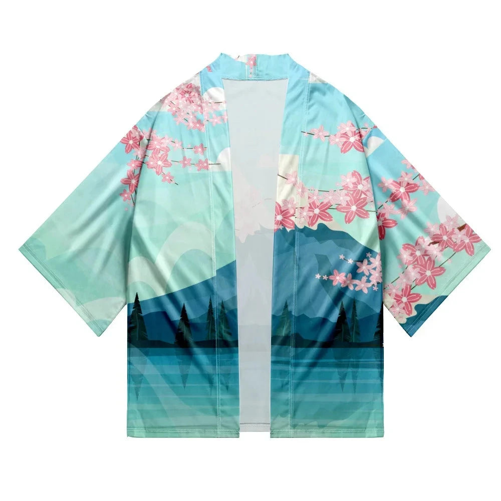 kawaiies-softtoys-plushies-kawaii-plush-Japanese-themed Mount Fuji Sakura Blue Unisex Kimono Kimono 