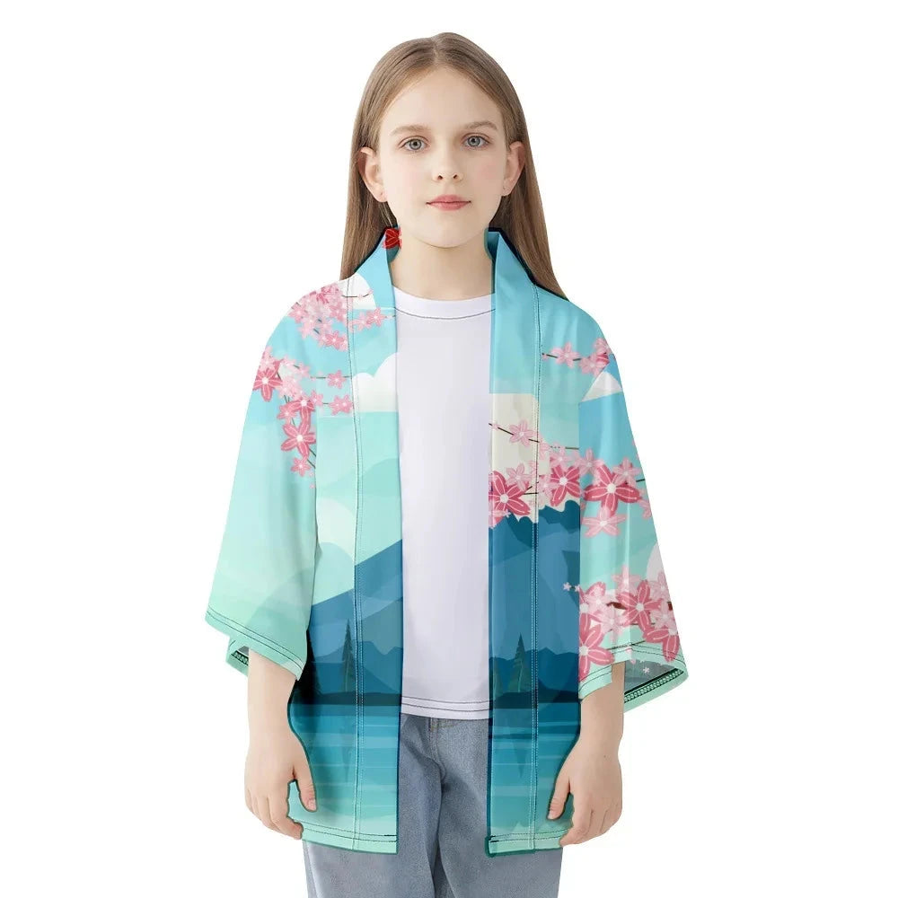 kawaiies-softtoys-plushies-kawaii-plush-Japanese-themed Mount Fuji Sakura Blue Unisex Kimono Kimono 