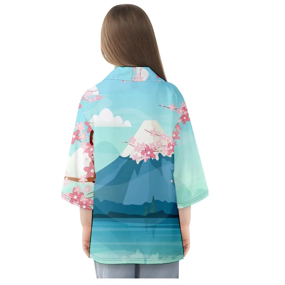 kawaiies-softtoys-plushies-kawaii-plush-Japanese-themed Mount Fuji Sakura Blue Unisex Kimono Kimono 