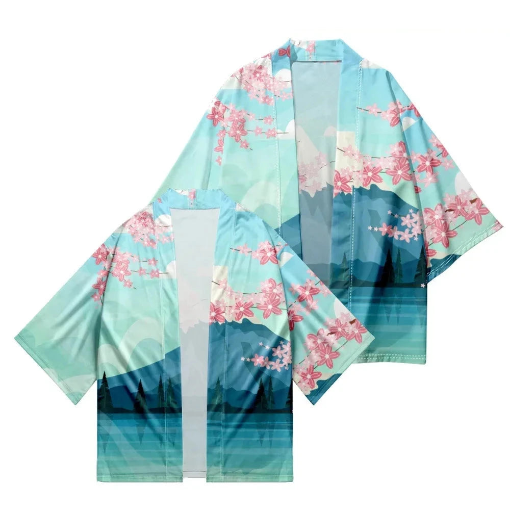 kawaiies-softtoys-plushies-kawaii-plush-Japanese-themed Mount Fuji Sakura Blue Unisex Kimono Kimono S 