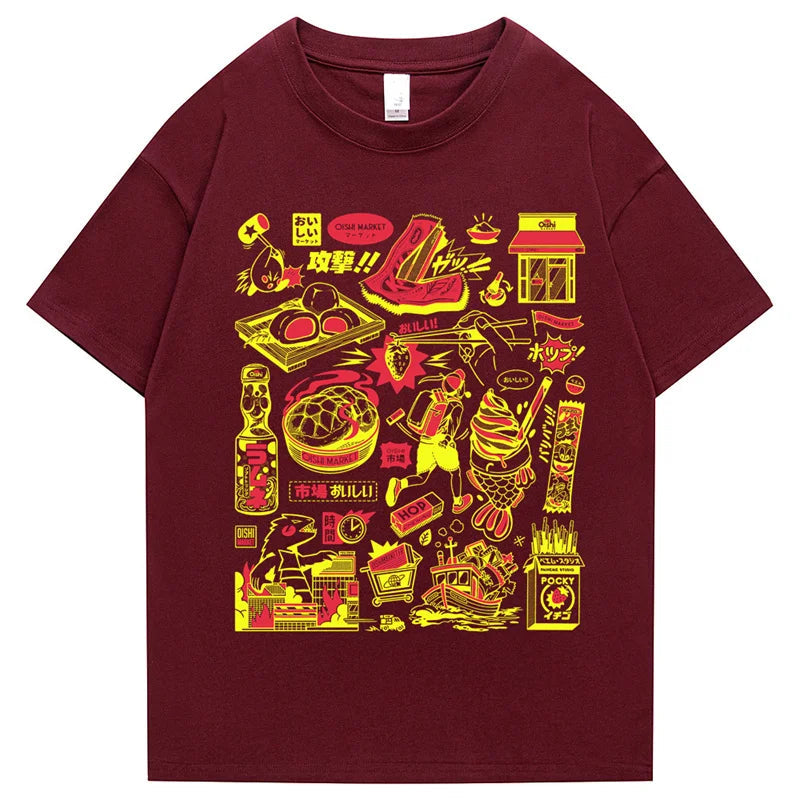 kawaiies-softtoys-plushies-kawaii-plush-Japanese-themed Oishi Market Illustration Unisex Tee Apparel Burgundy S 