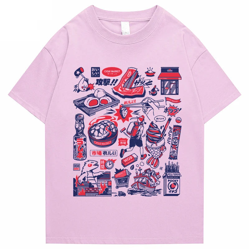 kawaiies-softtoys-plushies-kawaii-plush-Japanese-themed Oishi Market Illustration Unisex Tee Apparel Pink S 