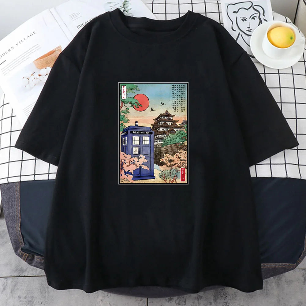 kawaiies-softtoys-plushies-kawaii-plush-Japanese-themed Osaka Police Box Unisex Tee Tops Black S 