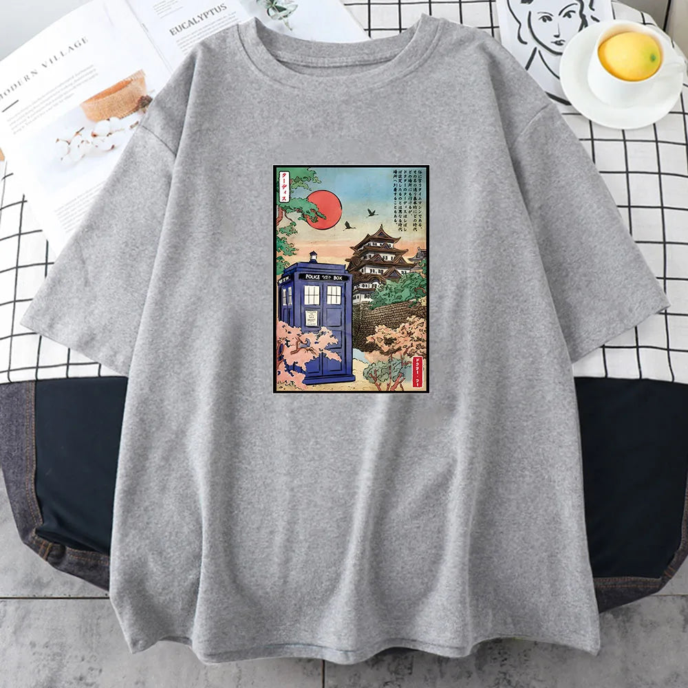 kawaiies-softtoys-plushies-kawaii-plush-Japanese-themed Osaka Police Box Unisex Tee Tops Gray S 