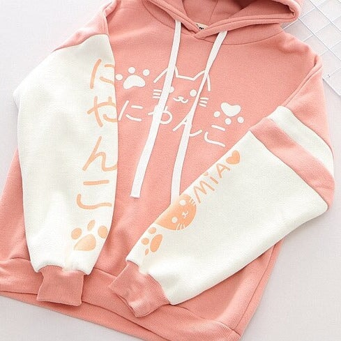 Japanese themed Pink Blue Two Tone Cat Hoodie Kawaiies