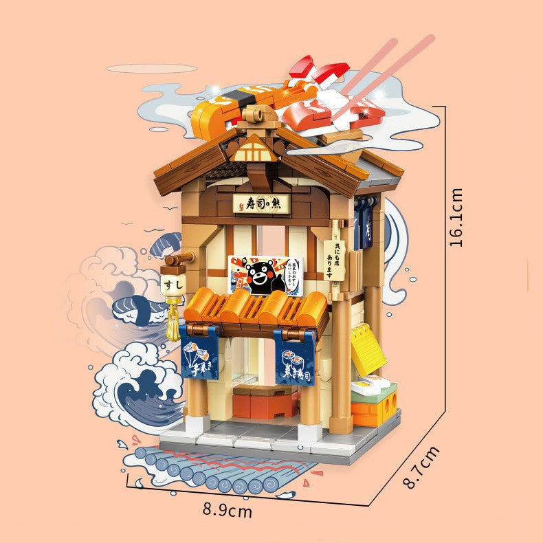 kawaiies-softtoys-plushies-kawaii-plush-Japanese-themed Ramen Hot Spring Sushi Tea Micro Building Sets Build it Sushi Shop With Box 