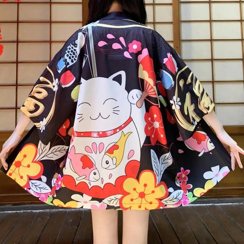 kawaiies-softtoys-plushies-kawaii-plush-Japanese-themed Red Black Lucky Cat Kimono Kimono 