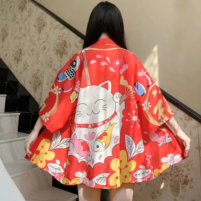 kawaiies-softtoys-plushies-kawaii-plush-Japanese-themed Red Black Lucky Cat Kimono Kimono 