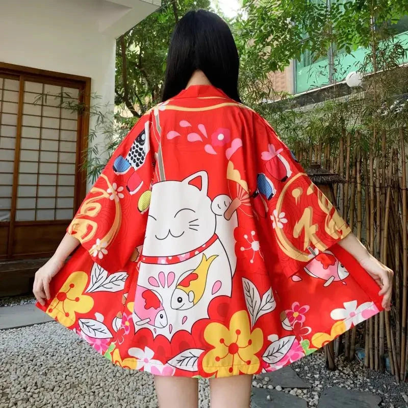 kawaiies-softtoys-plushies-kawaii-plush-Japanese-themed Red Black Lucky Cat Kimono Kimono 