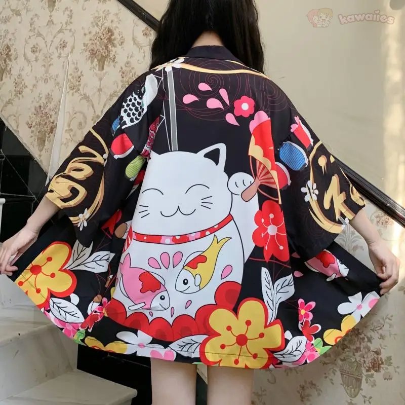 kawaiies-softtoys-plushies-kawaii-plush-Japanese-themed Red Black Lucky Cat Kimono Kimono 