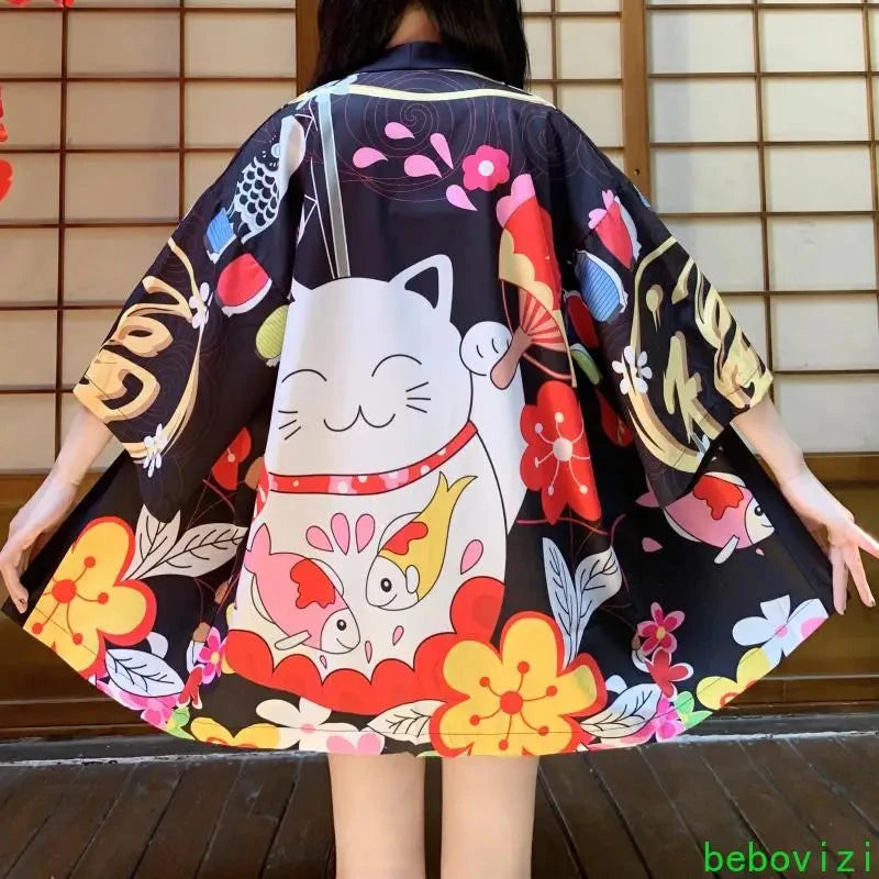 kawaiies-softtoys-plushies-kawaii-plush-Japanese-themed Red Black Lucky Cat Kimono Kimono Black 