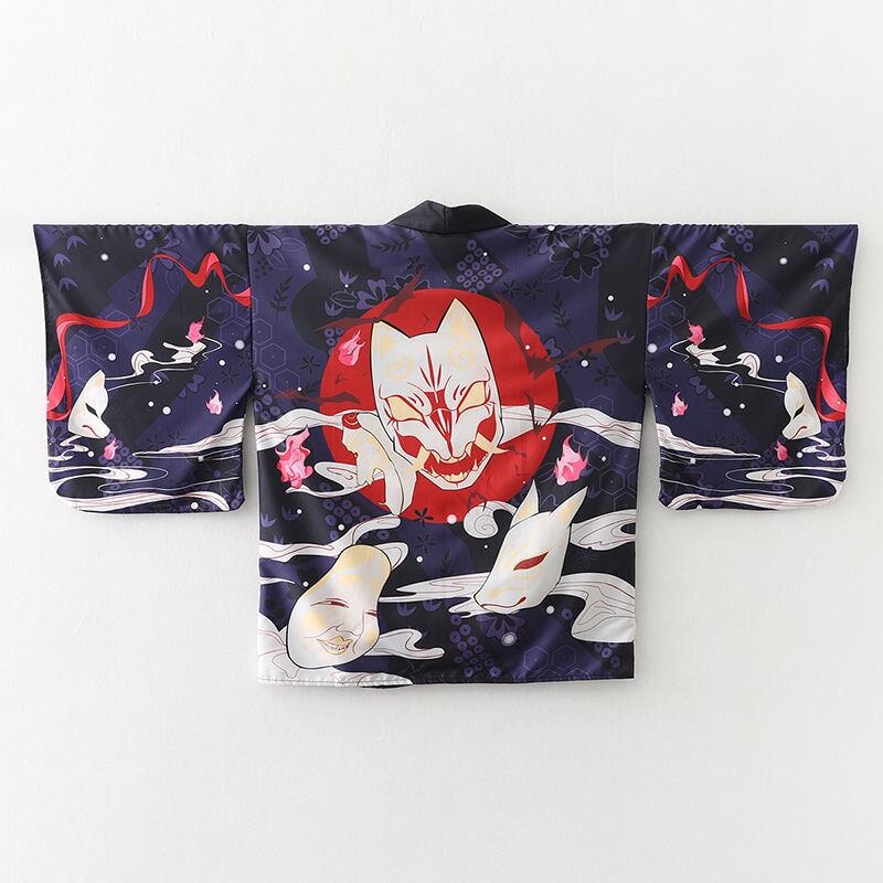 kawaiies-softtoys-plushies-kawaii-plush-Japanese-themed Red Navy Samurai Cat Mask Unisex Kimono Kimono 