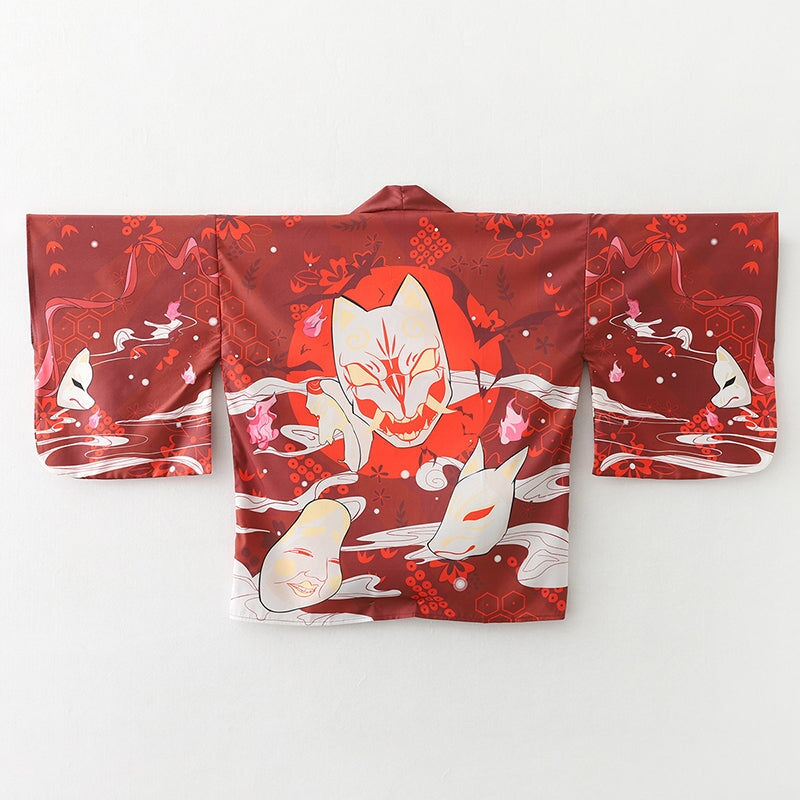 kawaiies-softtoys-plushies-kawaii-plush-Japanese-themed Red Navy Samurai Cat Mask Unisex Kimono Kimono 