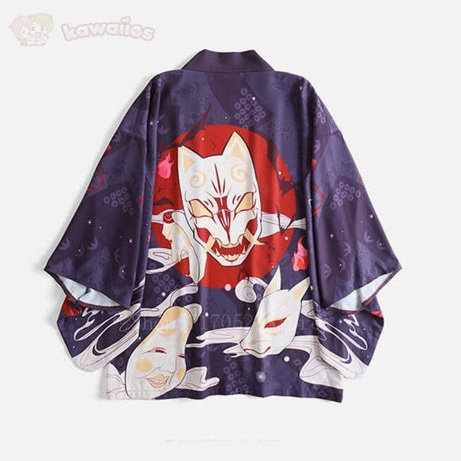 kawaiies-softtoys-plushies-kawaii-plush-Japanese-themed Red Navy Samurai Cat Mask Unisex Kimono Kimono 