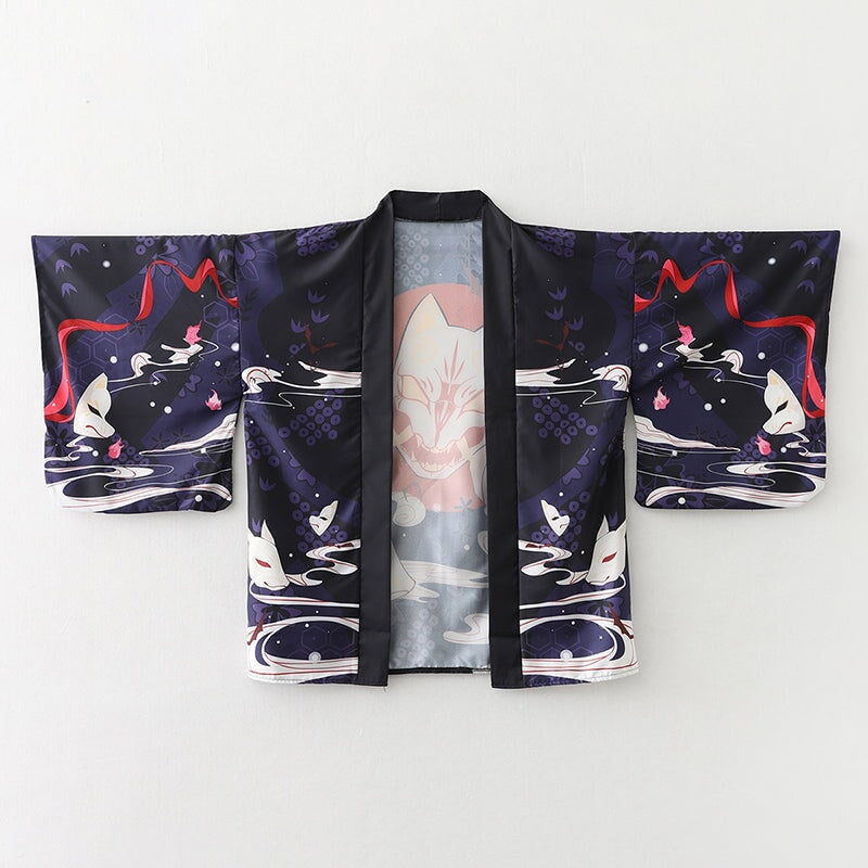 kawaiies-softtoys-plushies-kawaii-plush-Japanese-themed Red Navy Samurai Cat Mask Unisex Kimono Kimono 