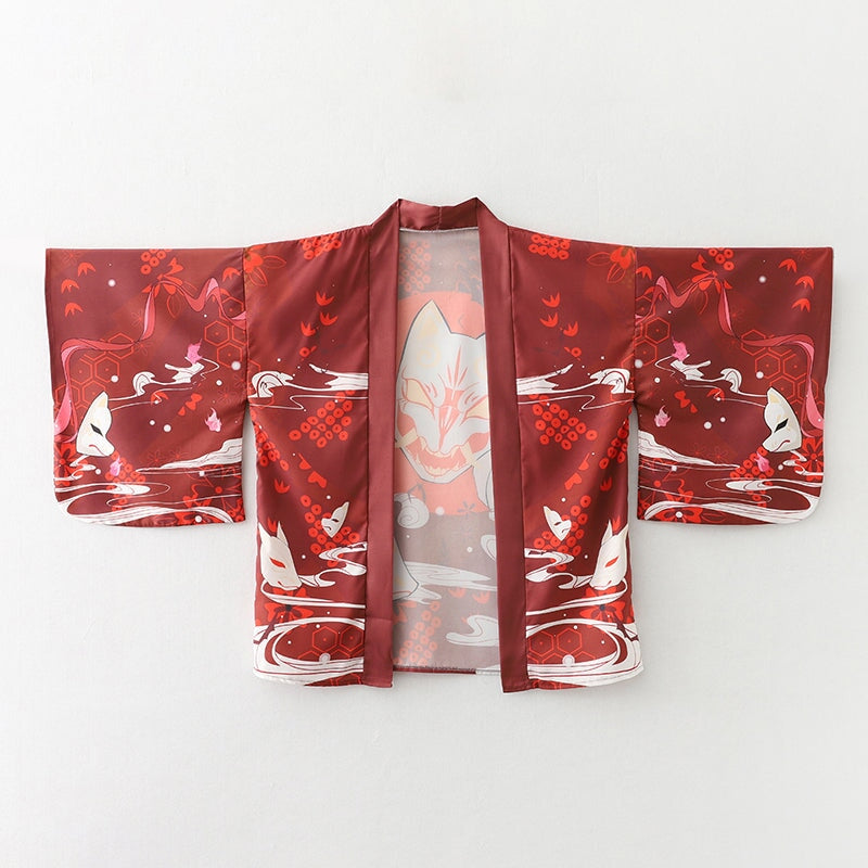 kawaiies-softtoys-plushies-kawaii-plush-Japanese-themed Red Navy Samurai Cat Mask Unisex Kimono Kimono 