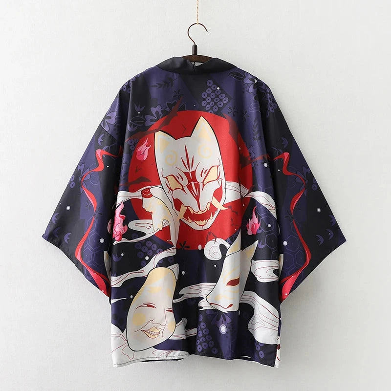 kawaiies-softtoys-plushies-kawaii-plush-Japanese-themed Red Navy Samurai Cat Mask Unisex Kimono Kimono Purple 